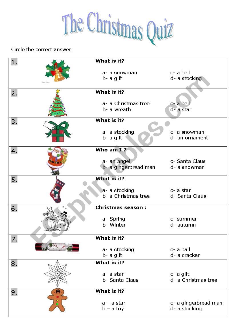 Christmas quiz worksheet