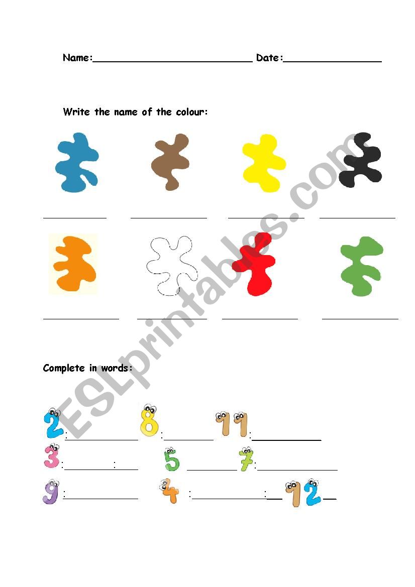 Colours & Numbers worksheet