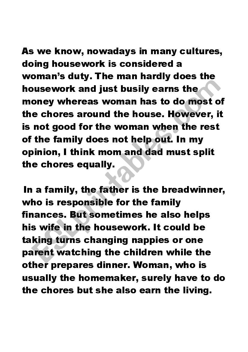 Writing about your family worksheet