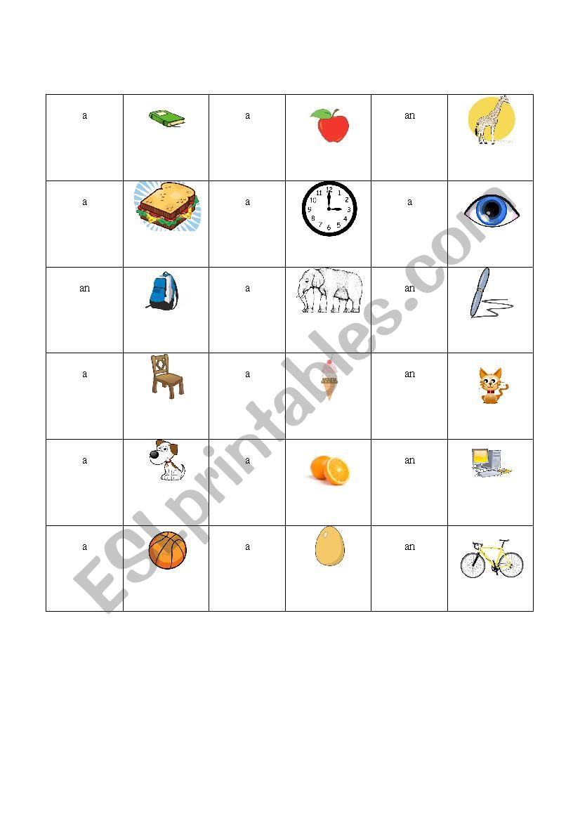 A/An domino worksheet