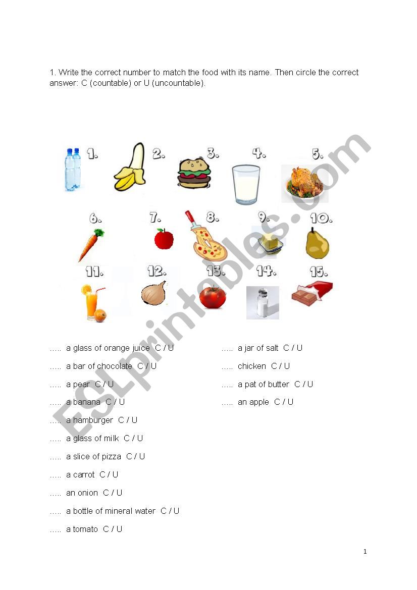 food - countable and uncountable exercise