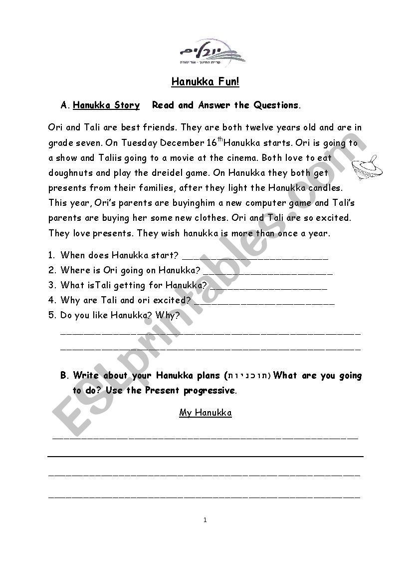 Hanuka fun worksheet