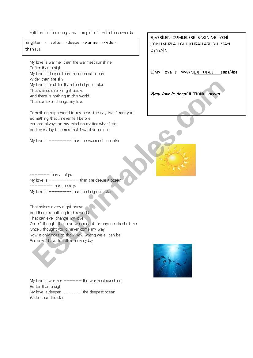 song  worksheet worksheet