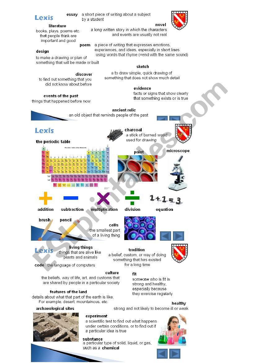 School Subject Related Lexis worksheet