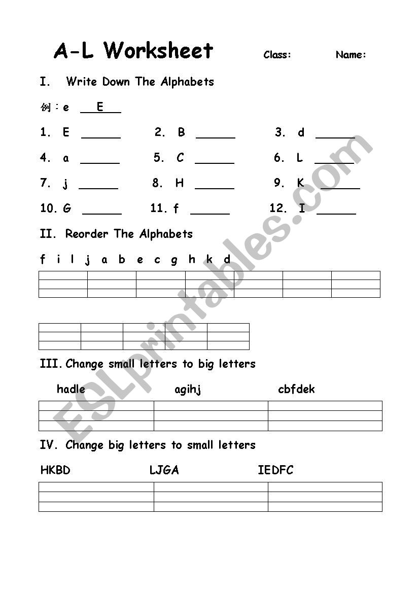 a-l worksheet