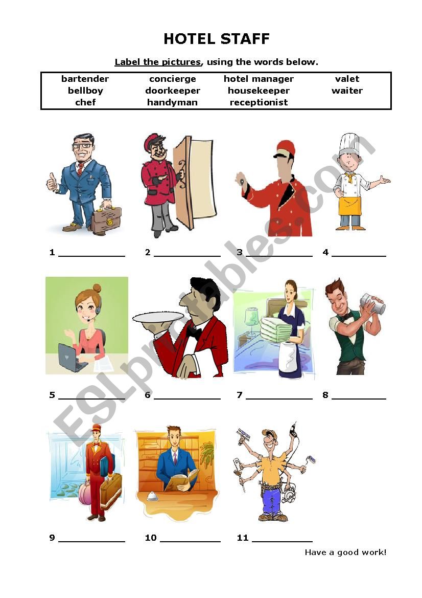 Hotel Staff:label the pictures_1 - ESL worksheet by teacher_78