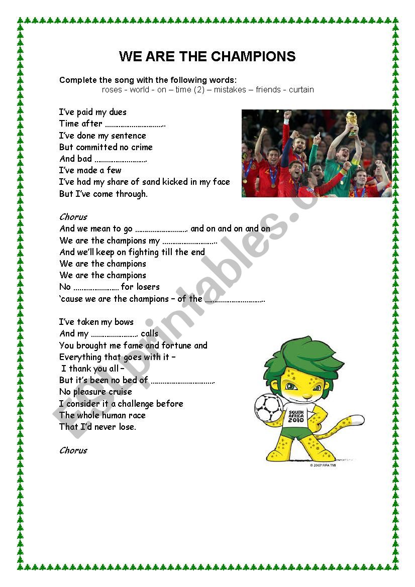 a song worksheet