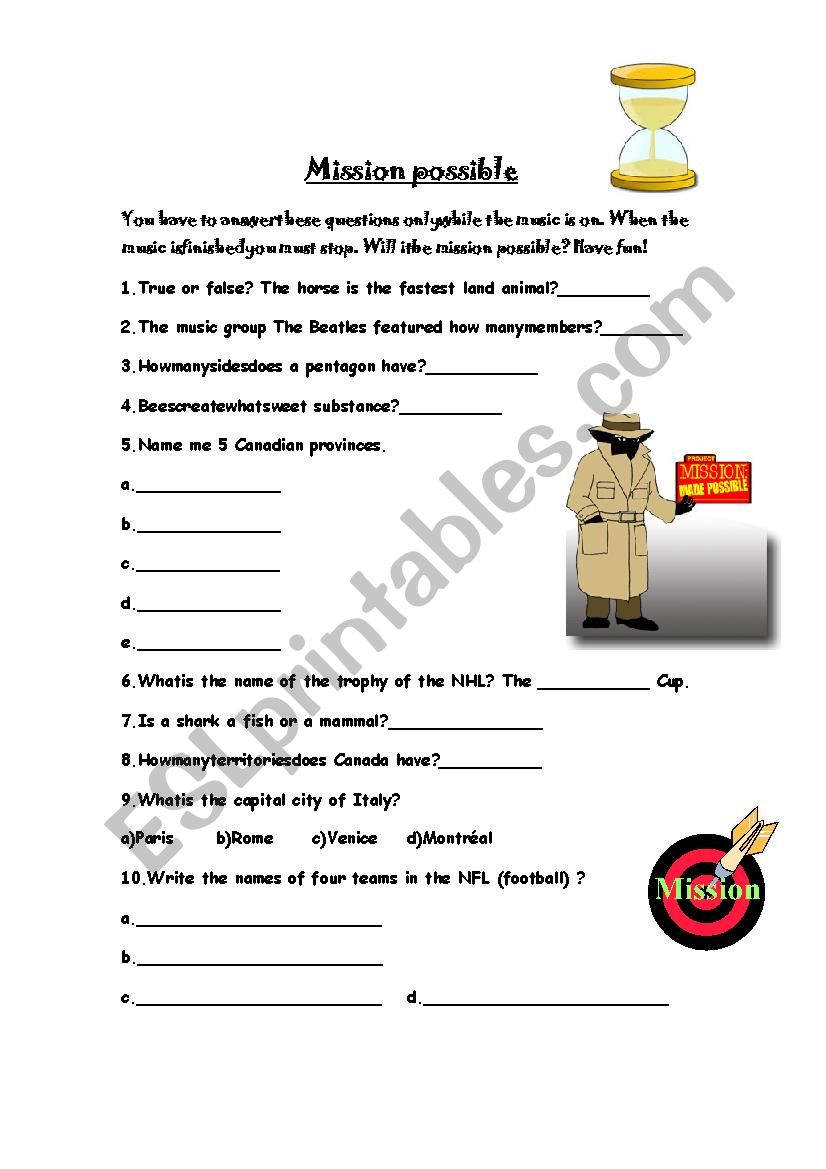 Mission possible worksheet