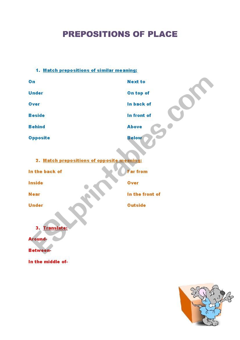 preposition of place worksheet