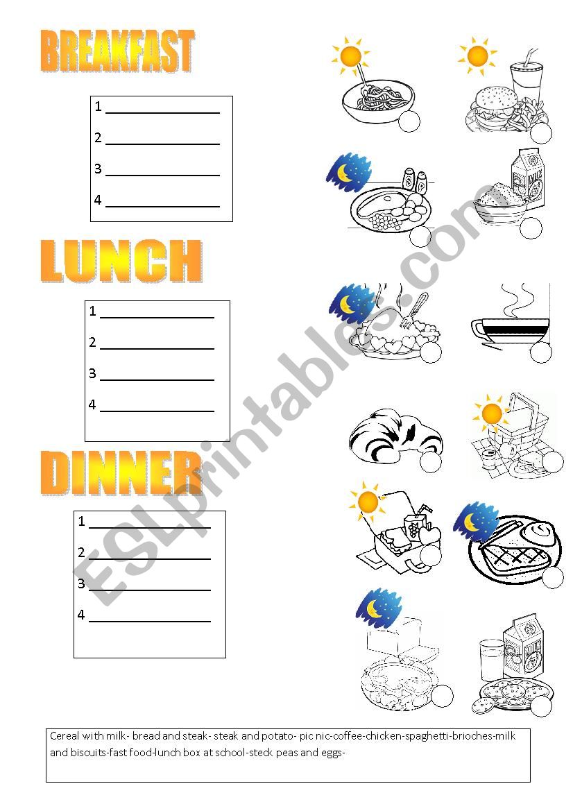 Breakfast Lunch And Dinner ESL Worksheet By Drielsil