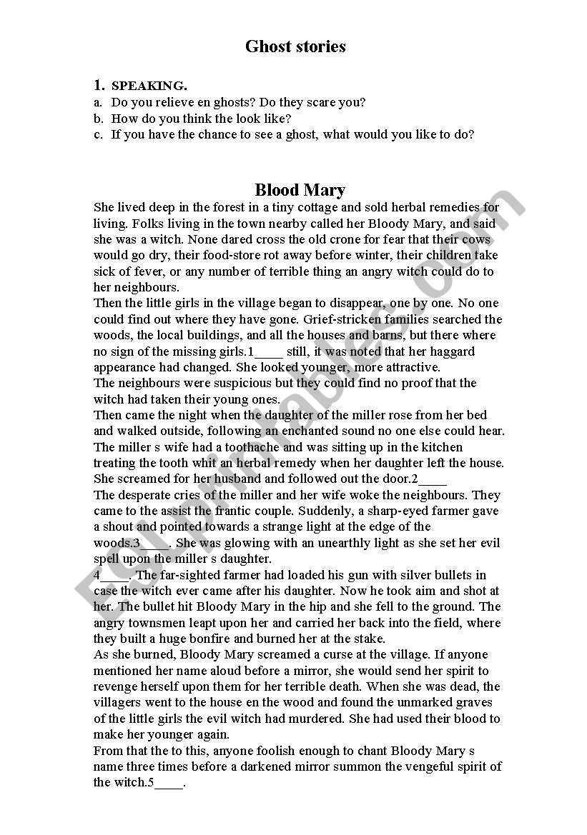 Blood Mary s Story worksheet