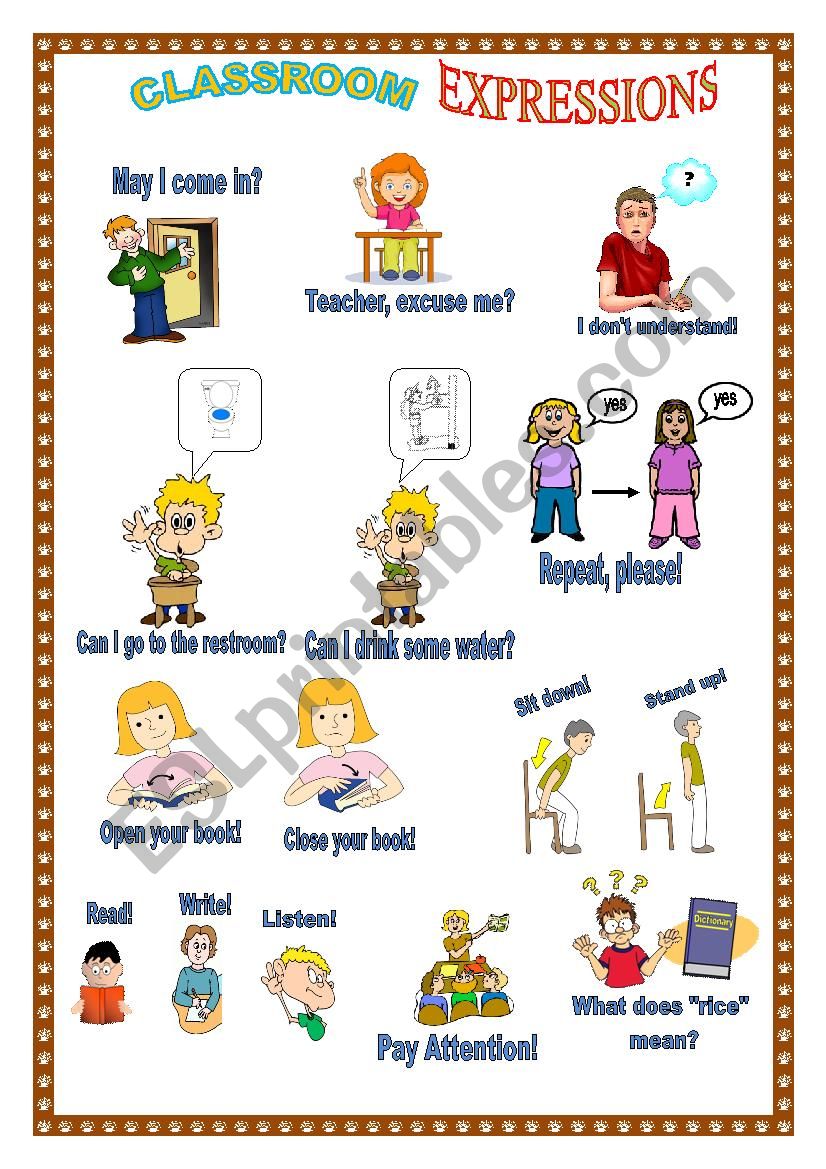 Classroom Expressions Pictionary Esl Worksheet By Talles Melo