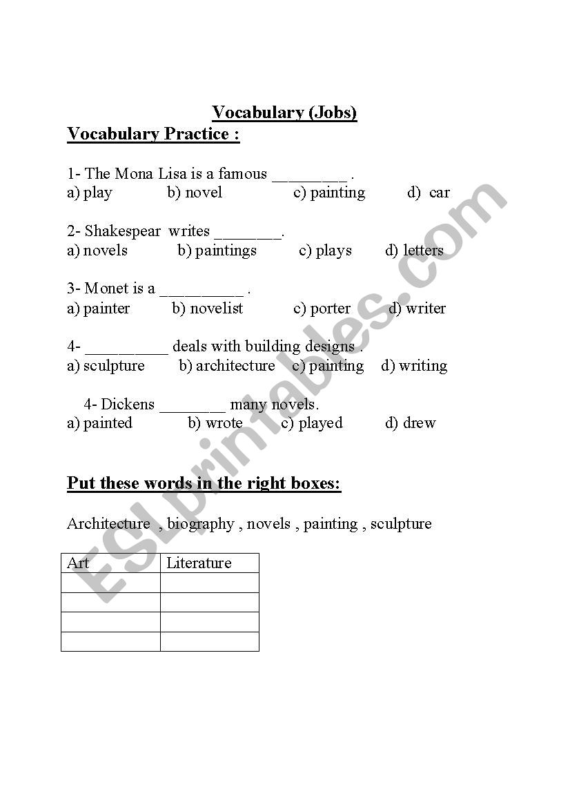 vocabulary worksheet