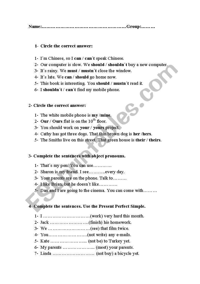 4th year ESO exam worksheet