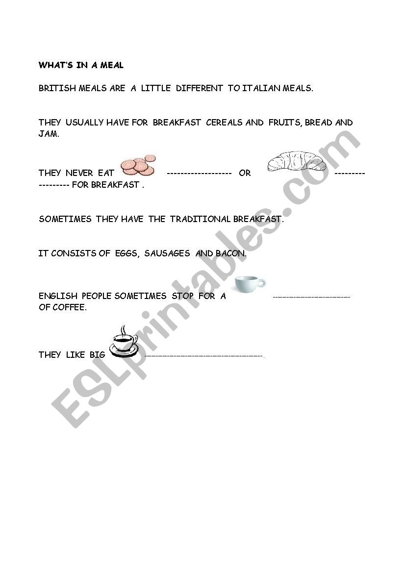 Whats in a meal worksheet