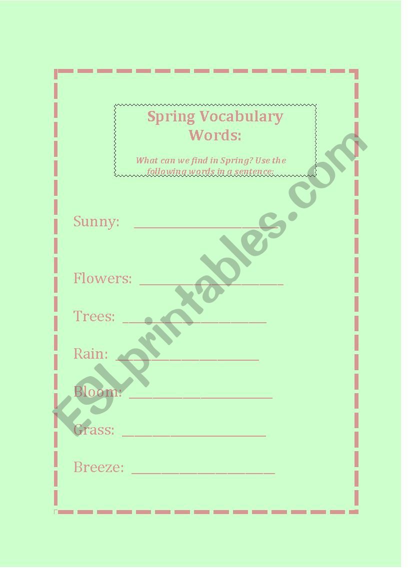 Spring Vocabulary and sentence practice