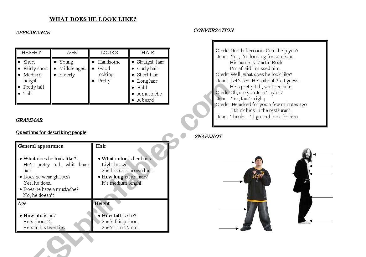 DESCRIBING PEOPLE APPEARANCE worksheet