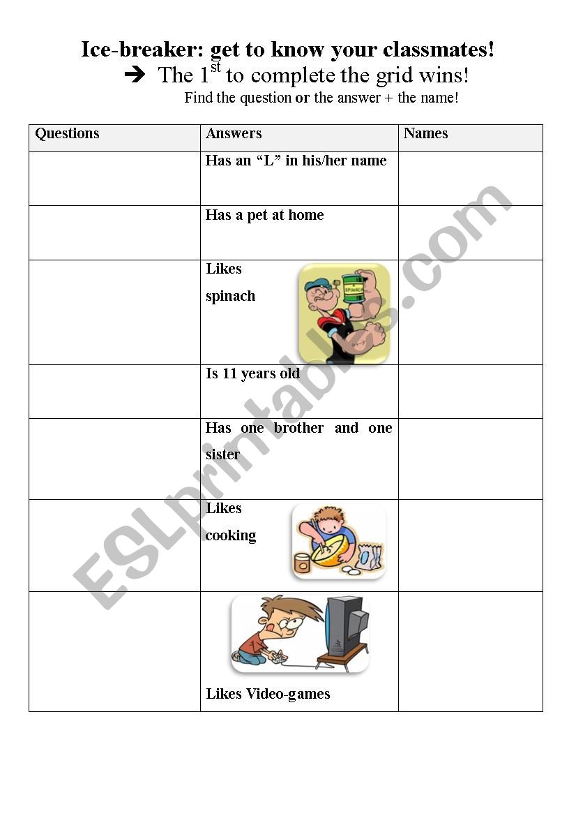 Ice breaker worksheet