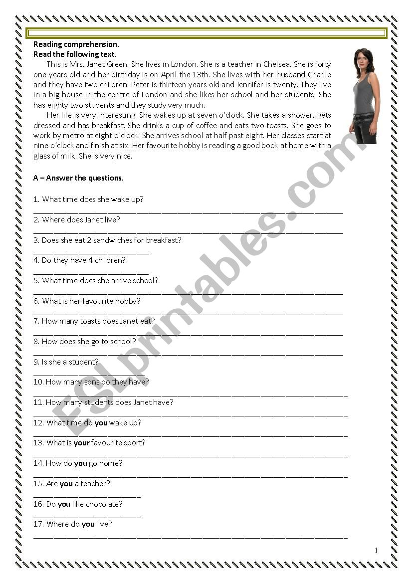 Janet Green daily routine worksheet