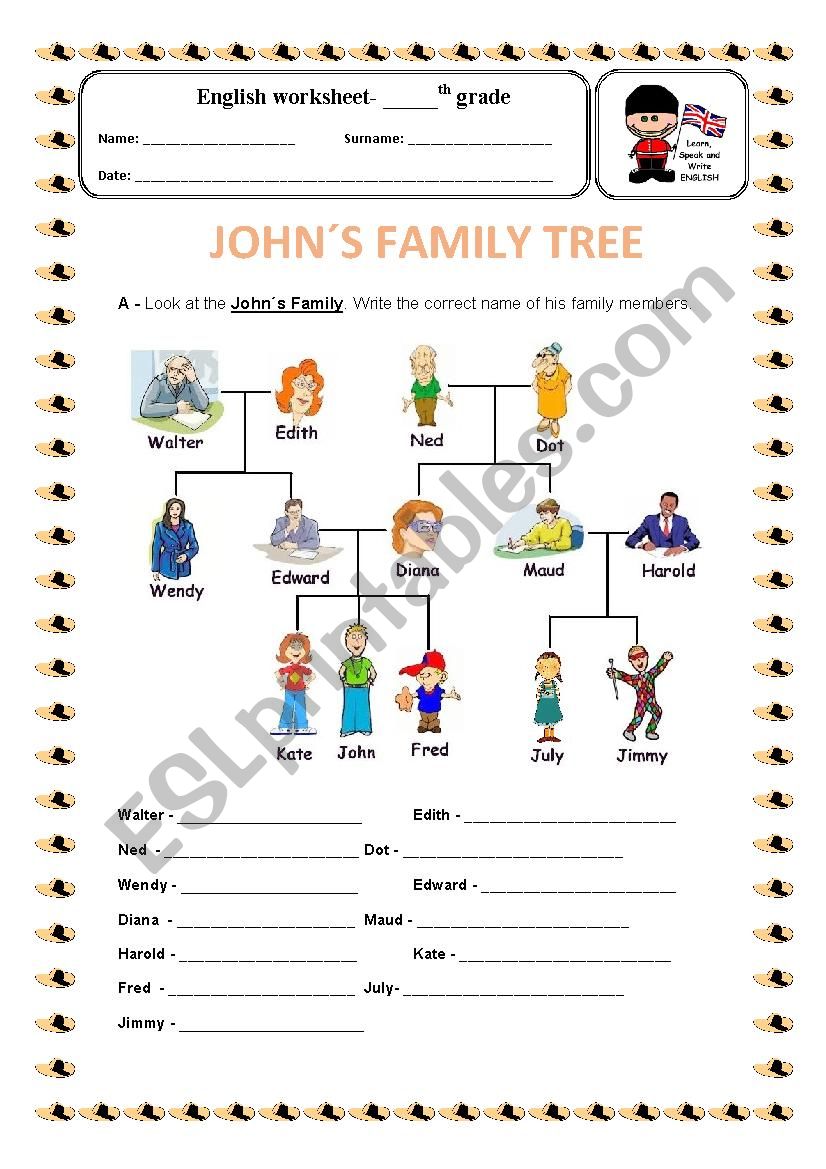 John´s Family Tree - Esl Worksheet By Elizabeth79