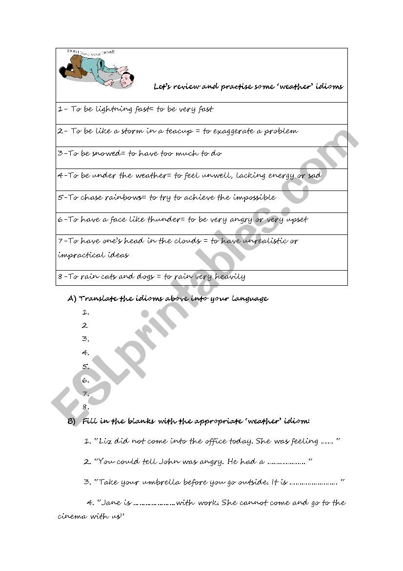 8 WEATHER IDIOMS worksheet