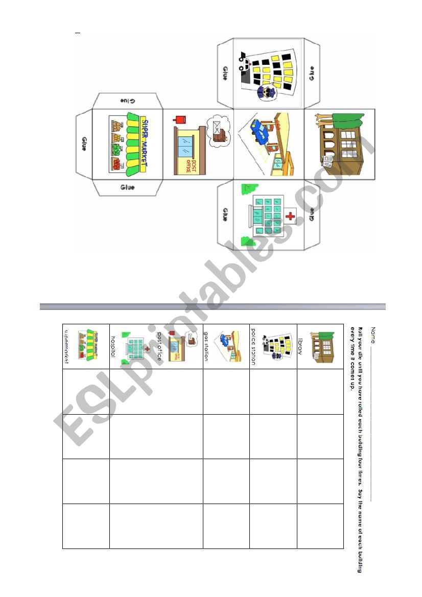 City dice worksheet