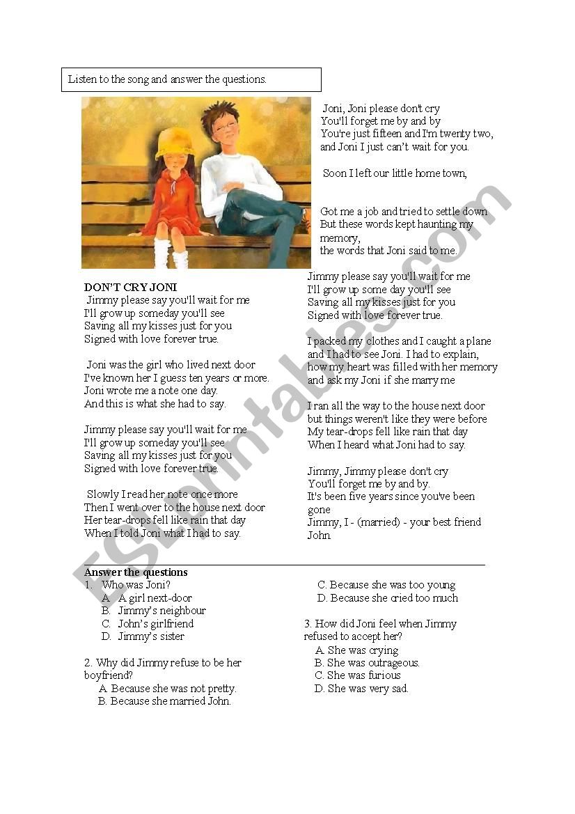 Dont Cry Joni worksheet