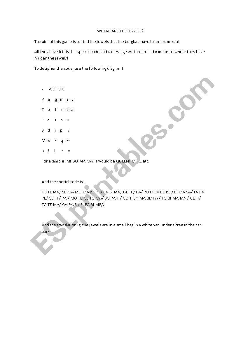 SPECIAL CODE worksheet