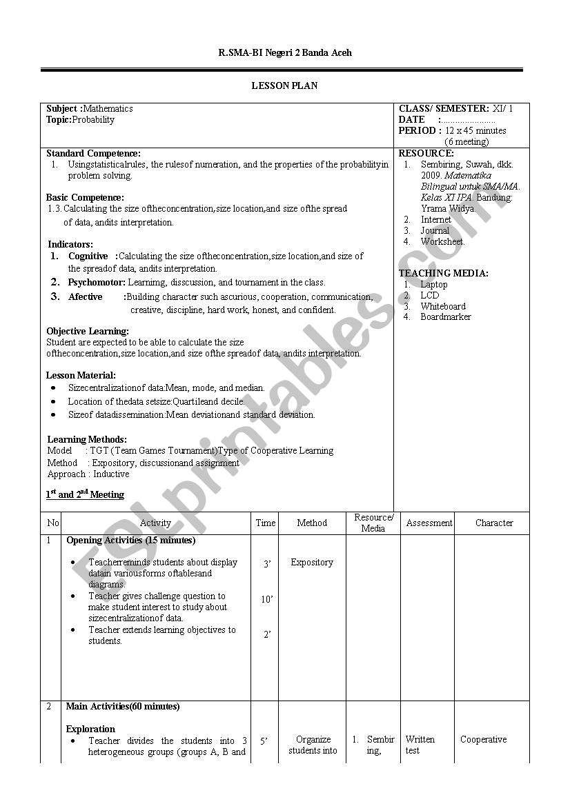 TGT Method worksheet