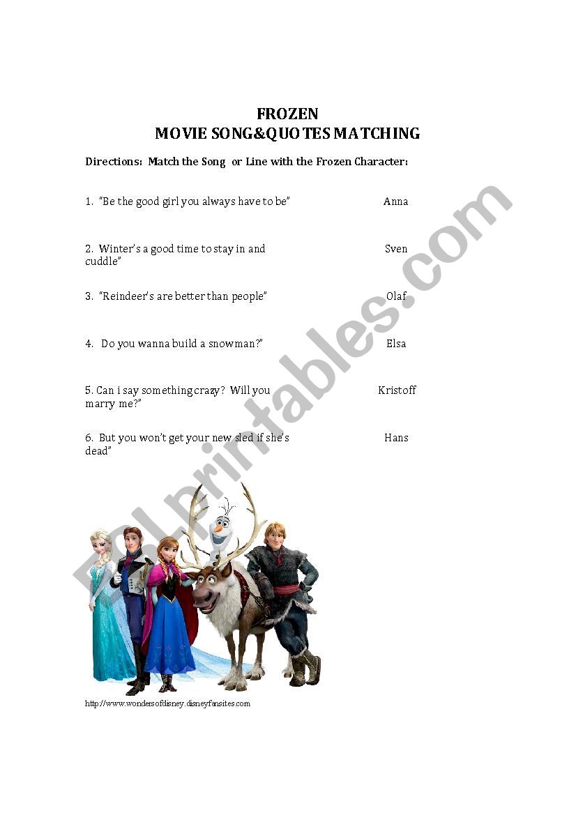 Disneys Frozen Song Matching Activity