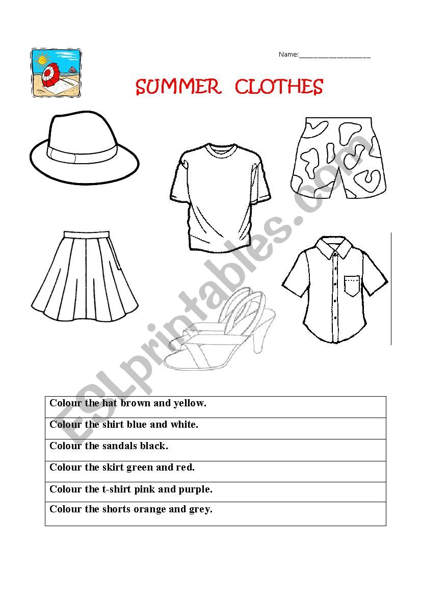 Summer Clothes - ESL worksheet by AlinaBlu