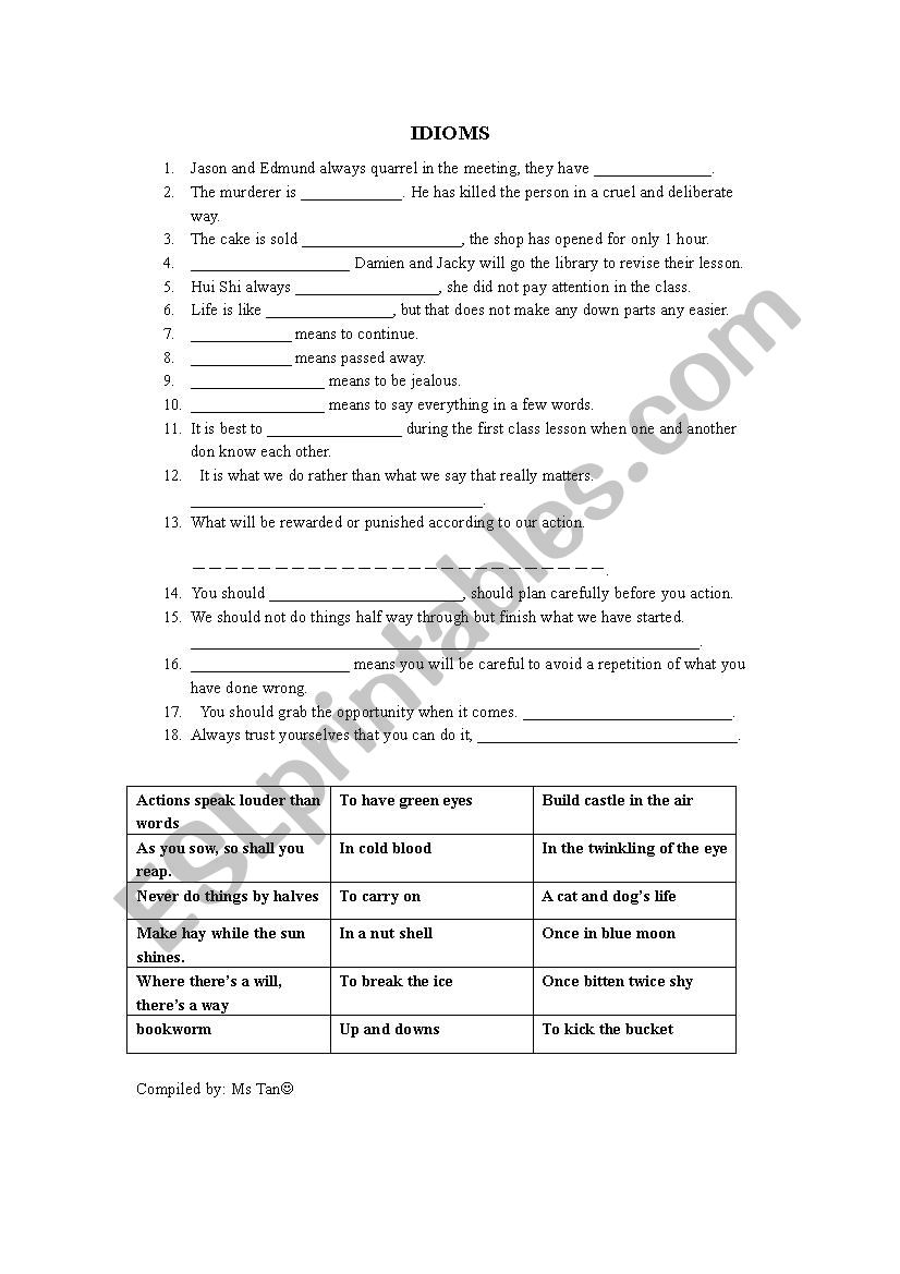 Idioms worksheet