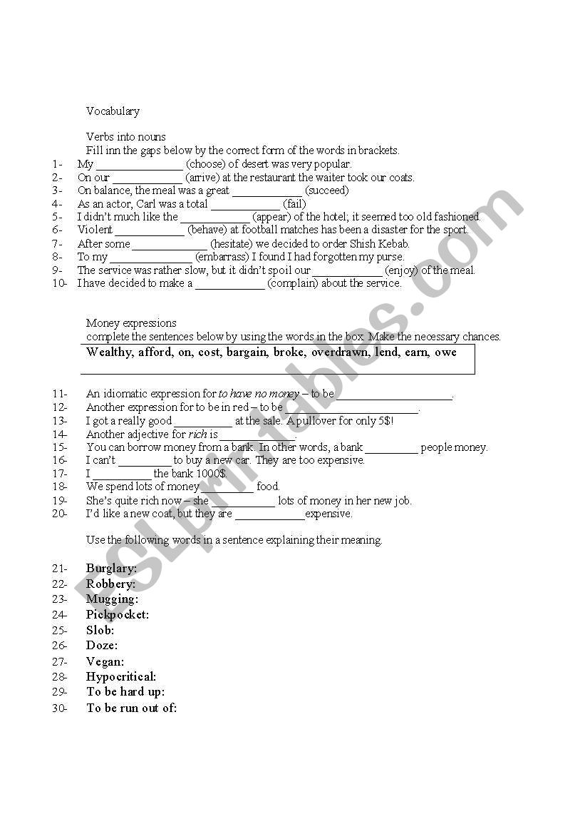 vocabulary worksheet