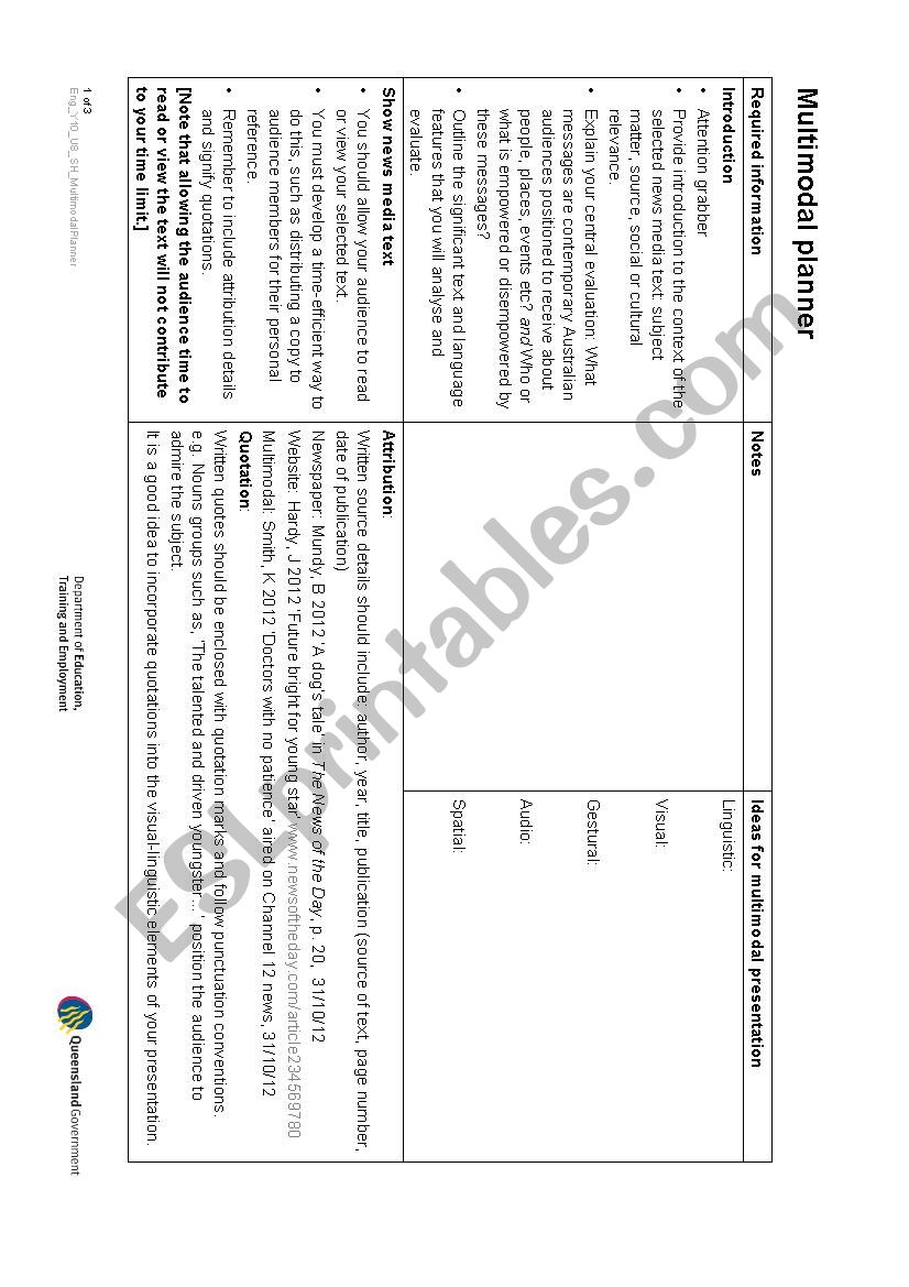 Multimodal Planner worksheet