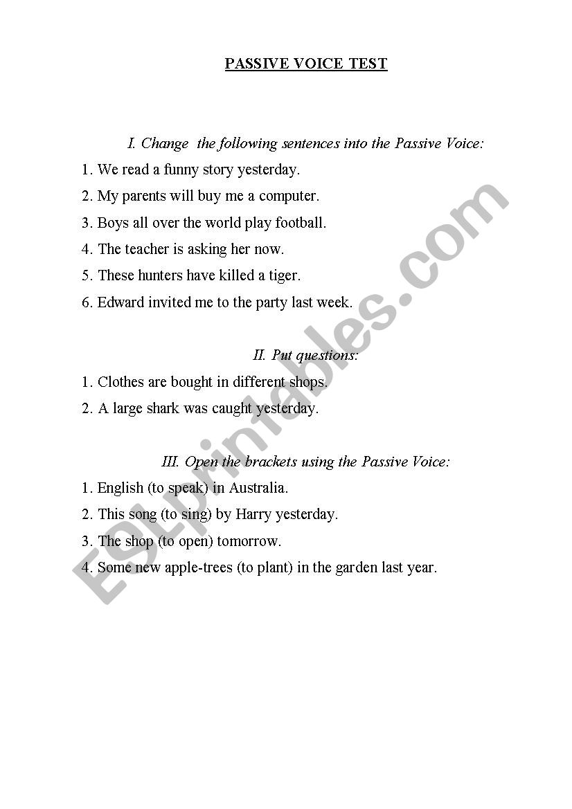 Passive voice worksheet