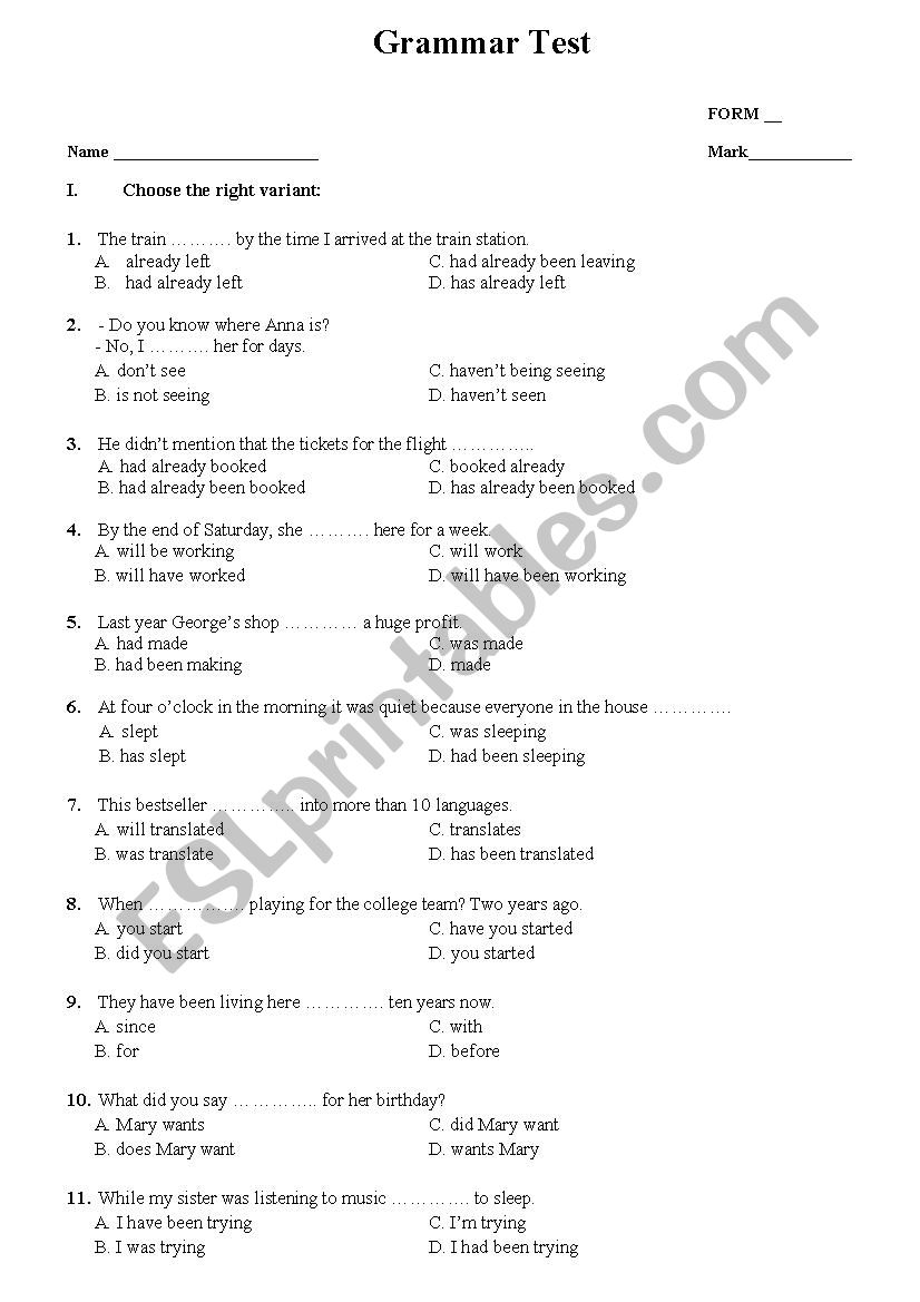 Tenses worksheet