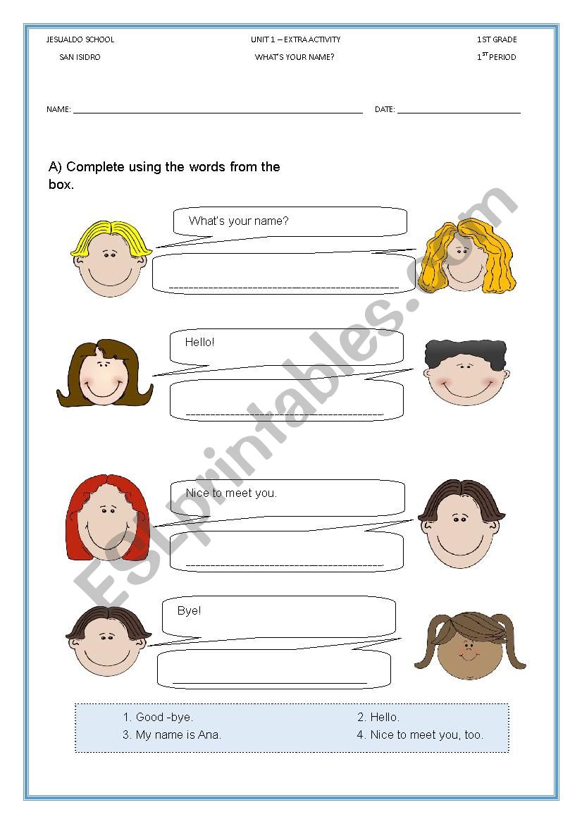 whats your name esl worksheet by lahm