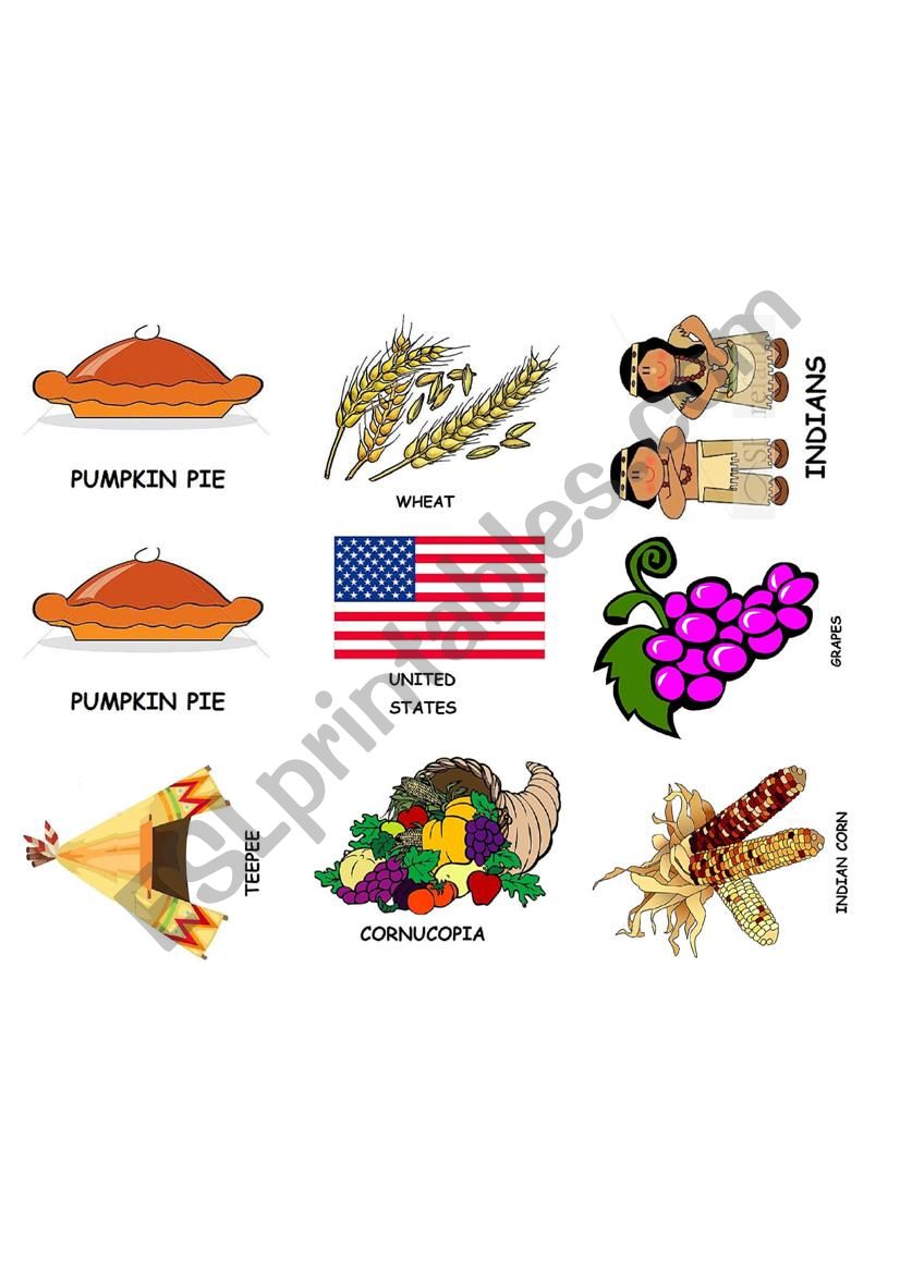 Thanksgiving Flash-cards worksheet