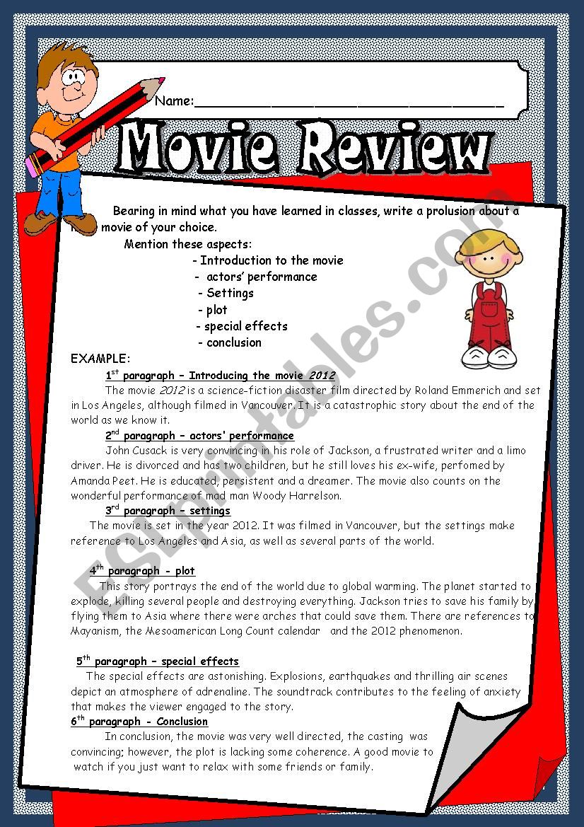 movie review worksheet for high school students