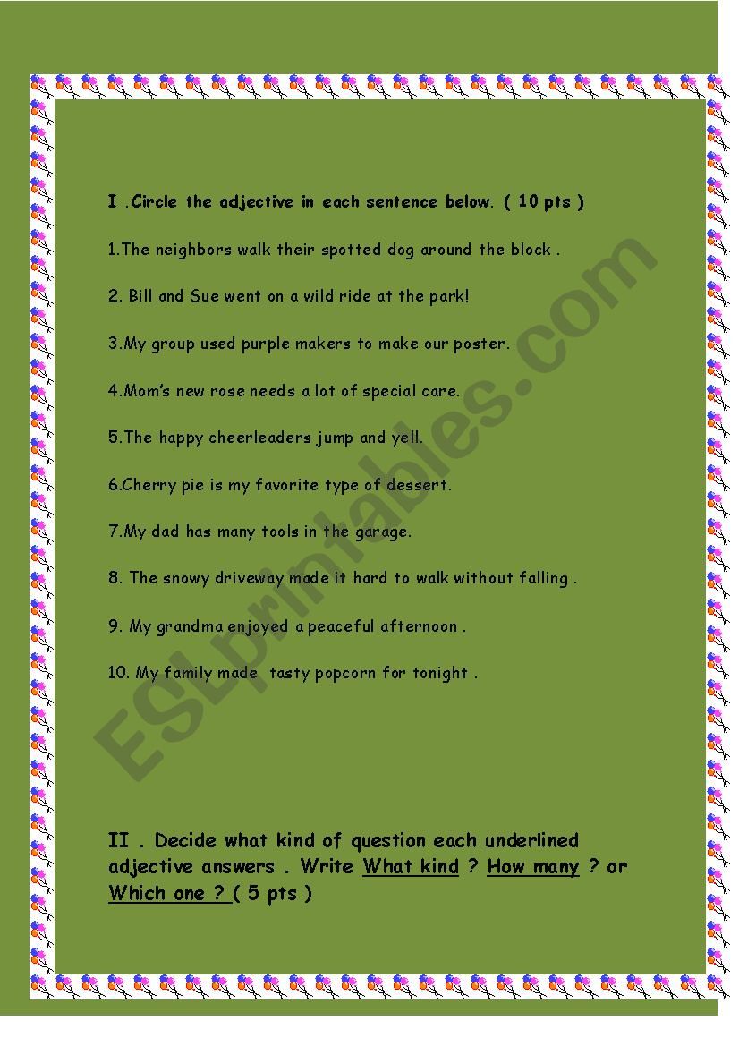 exercises about adjectives worksheet