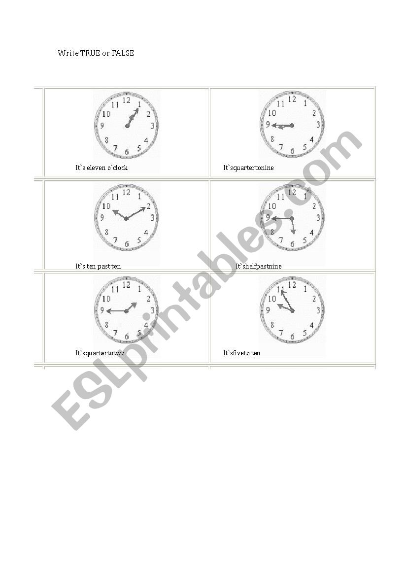 times:true or false worksheet