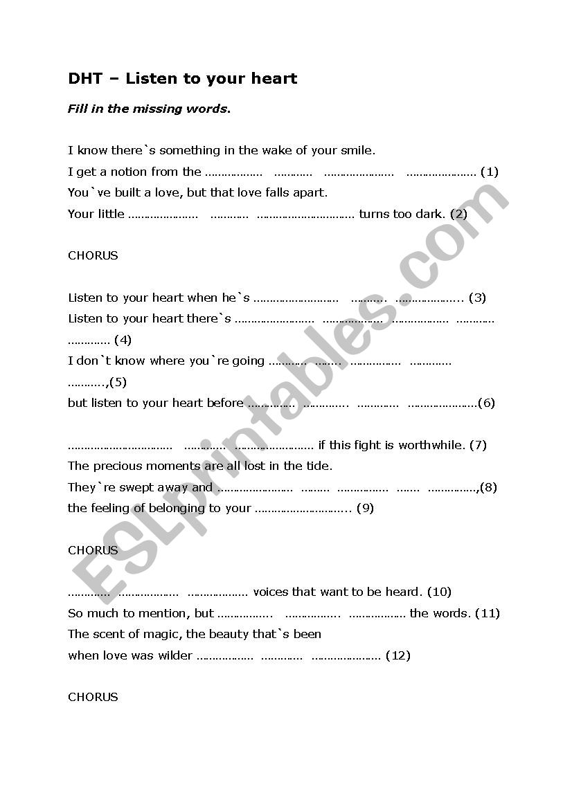 song assignment1: DHT- listen to your heart 