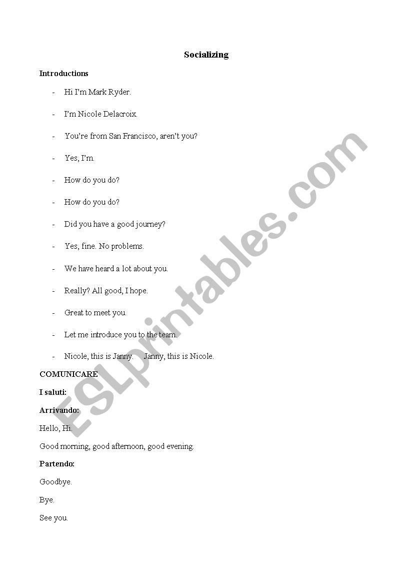 socializing worksheet