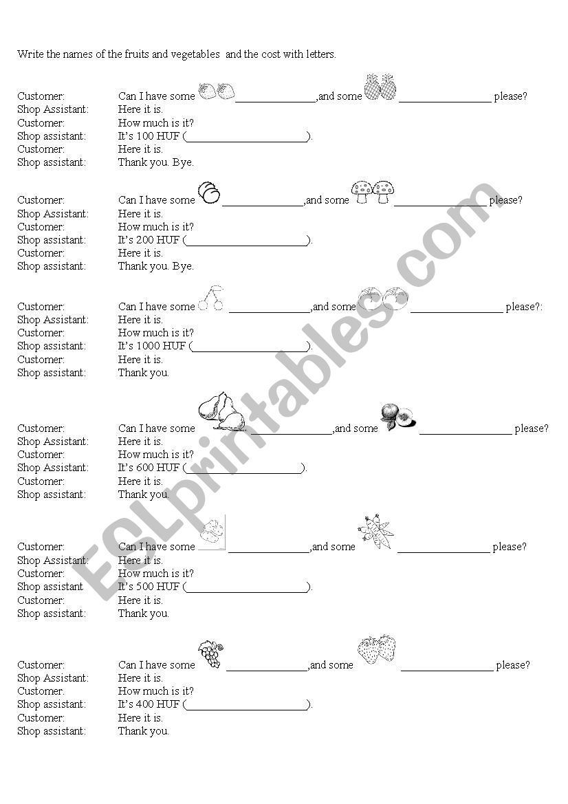 Shopping game worksheet