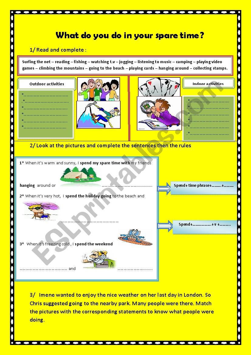 What Do You Do In Your Spare Time ESL Worksheet By Zohra Bousnina