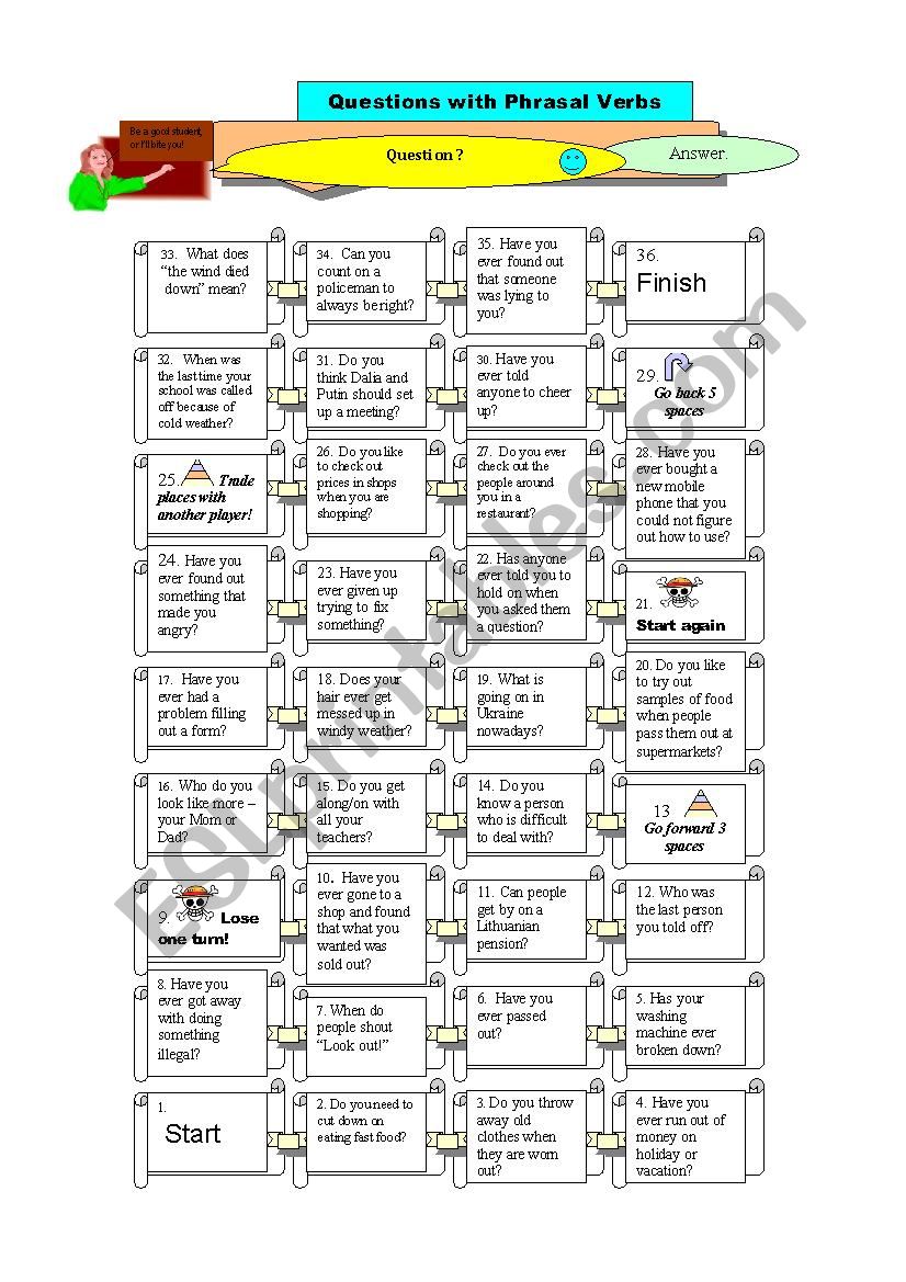 Phrasal Verb Board Game worksheet