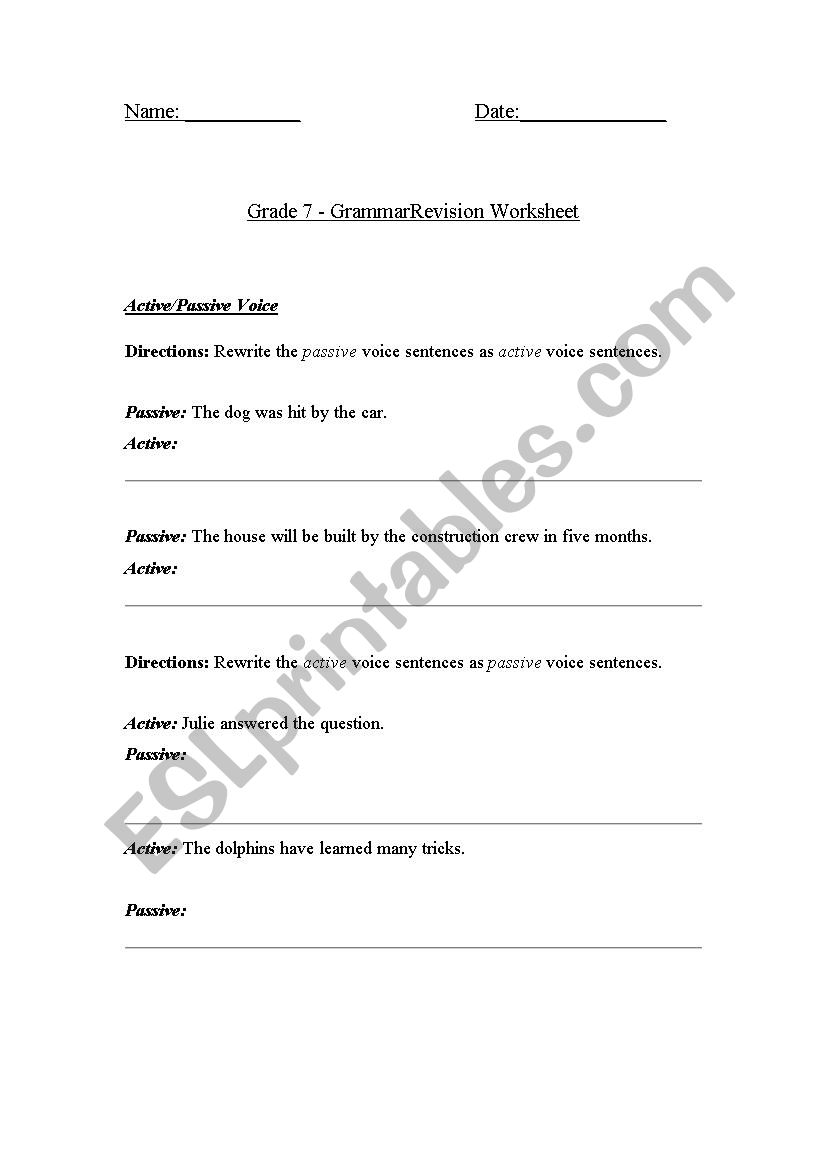 Grammar Grade 7 Worksheet  worksheet