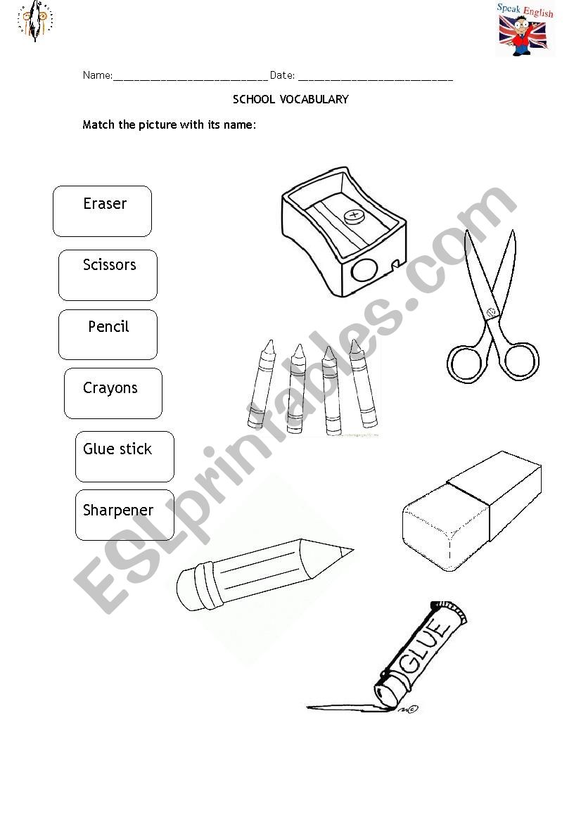 School supplies worksheet