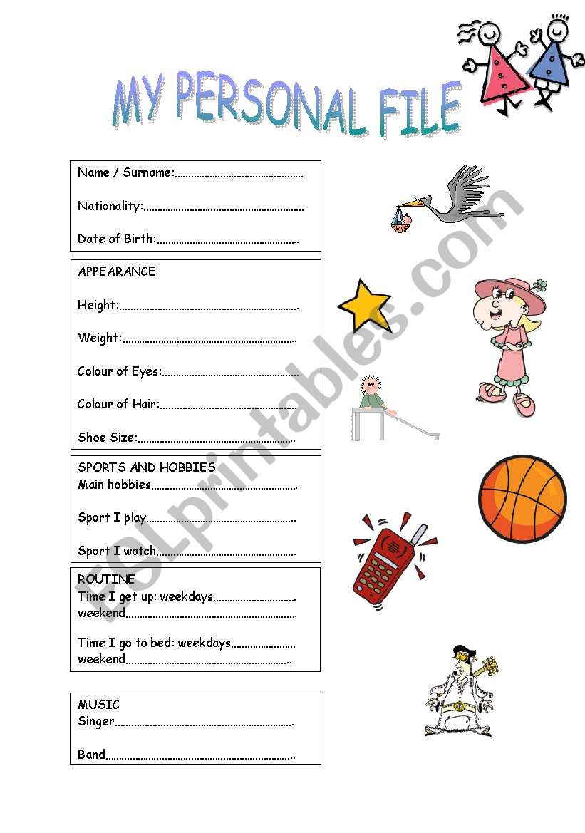 Personal File worksheet