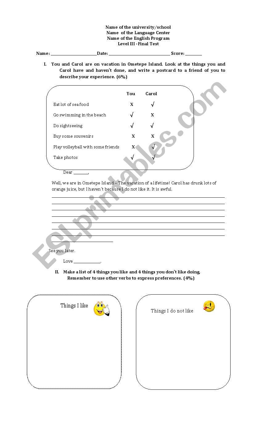 Final Test-Level III worksheet